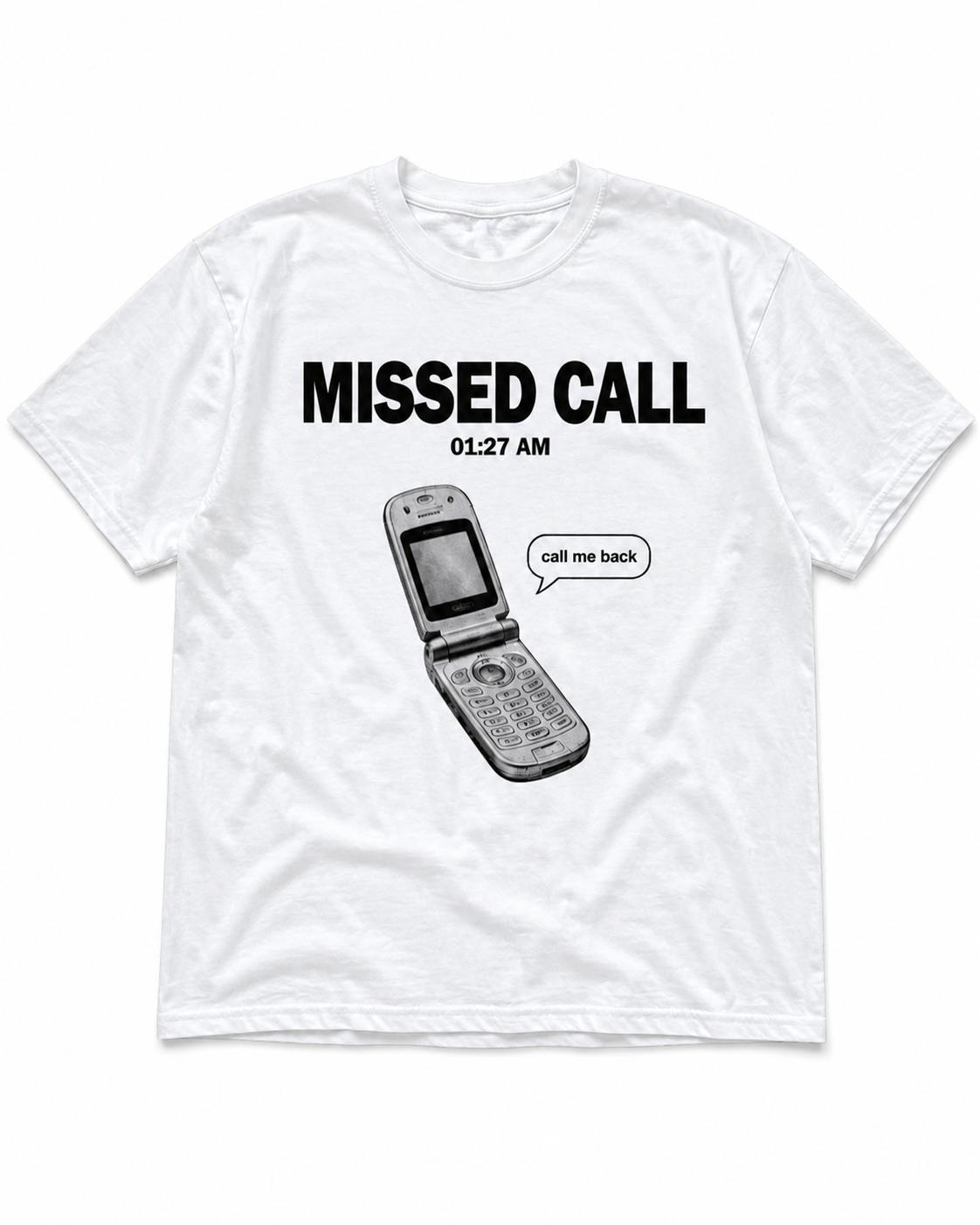 Missed Call Flip Phone Oversized Graphic T-Shirt