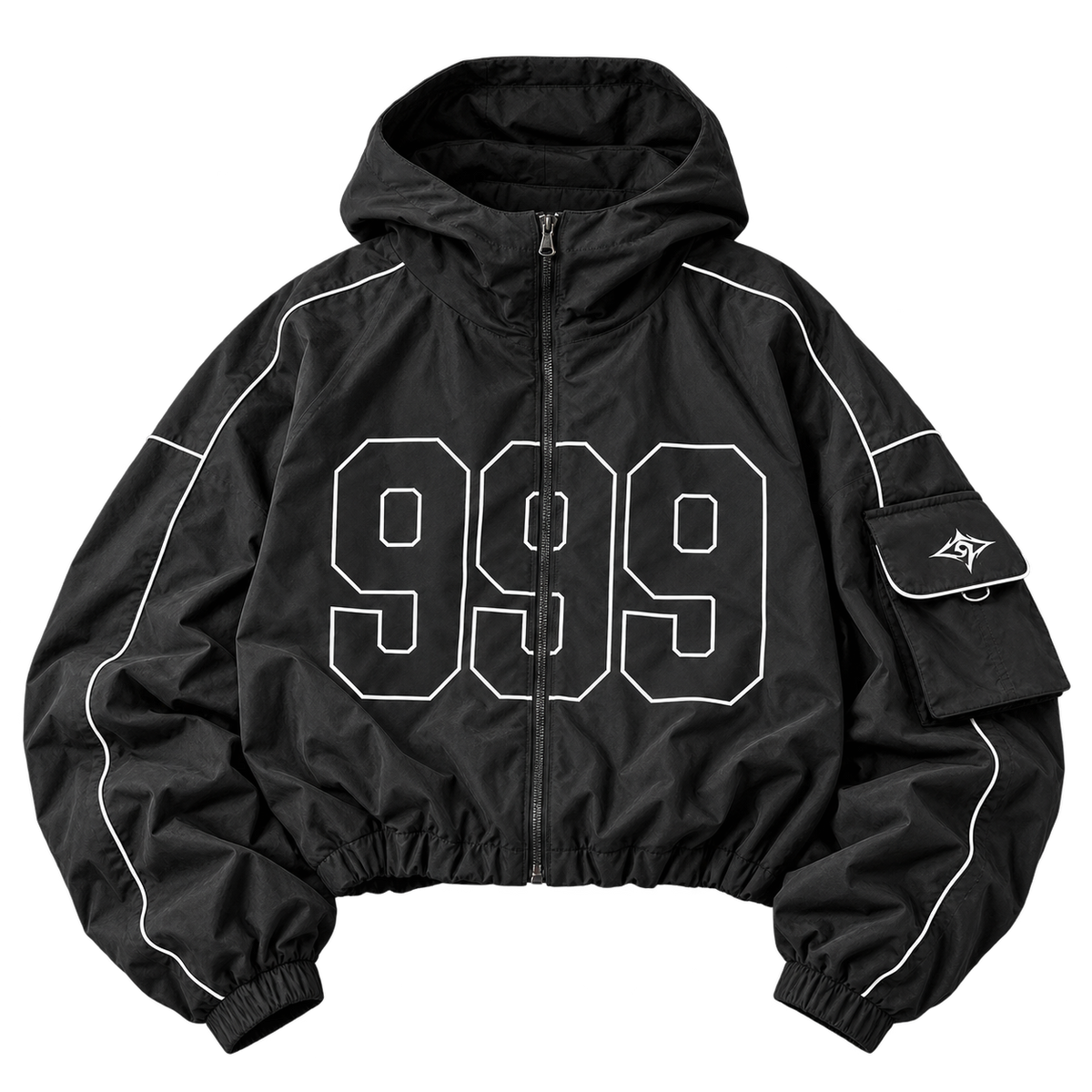 999 VOID SHELL HOODIE EGODEATH999 black oversized zipped shell hoodie full front flat lay