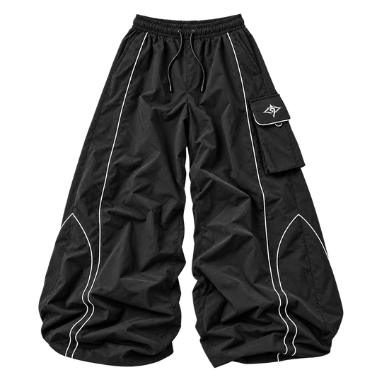 999 VOID SHELL PANT EGODEATH999 black oversized cargo pants full front flat lay